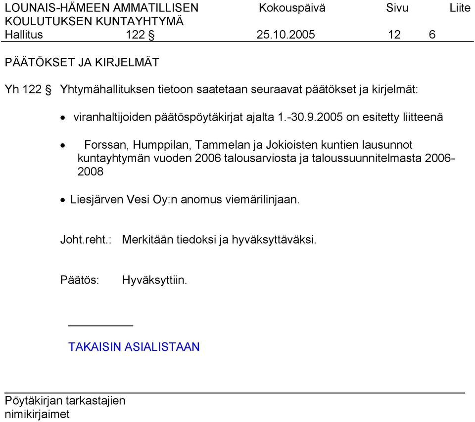 kirjelmät: viranhaltijoiden päätöspöytäkirjat ajalta 1.-30.9.