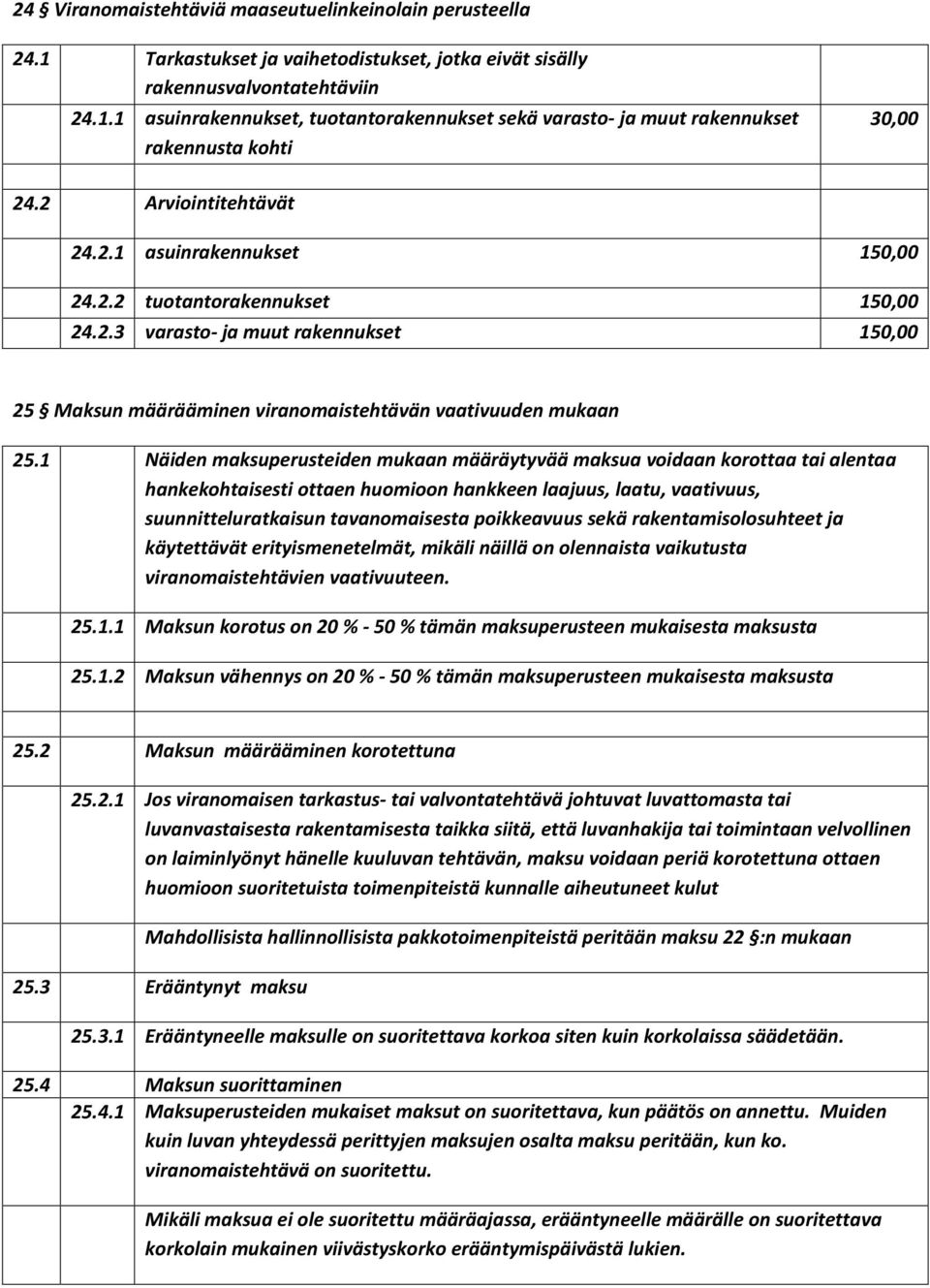 1 Näiden maksuperusteiden mukaan määräytyvää maksua voidaan korottaa tai alentaa hankekohtaisesti ottaen huomioon hankkeen laajuus, laatu, vaativuus, suunnitteluratkaisun tavanomaisesta poikkeavuus