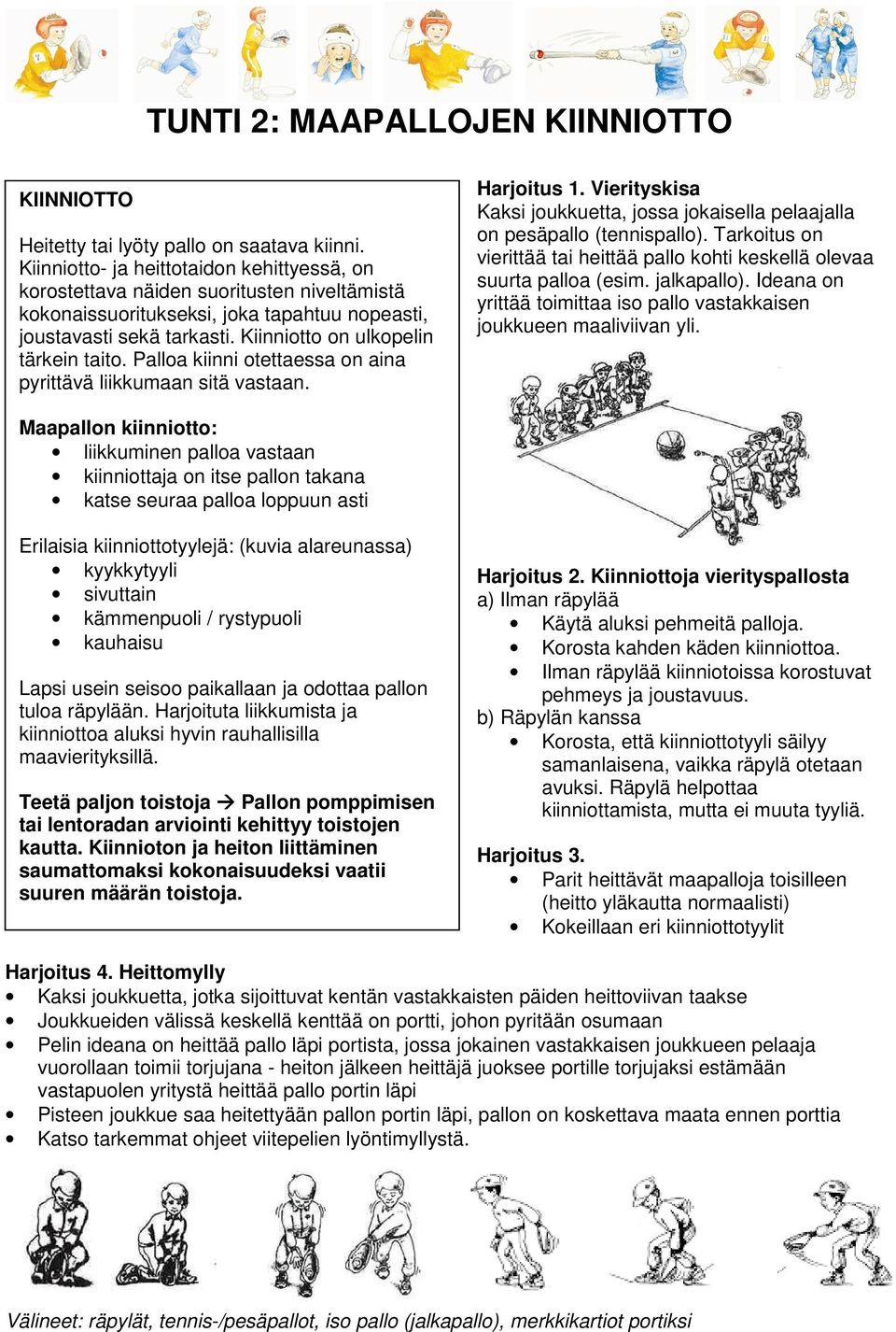 Kiinniotto on ulkopelin tärkein taito. Palloa kiinni otettaessa on aina pyrittävä liikkumaan sitä vastaan. Harjoitus 1.