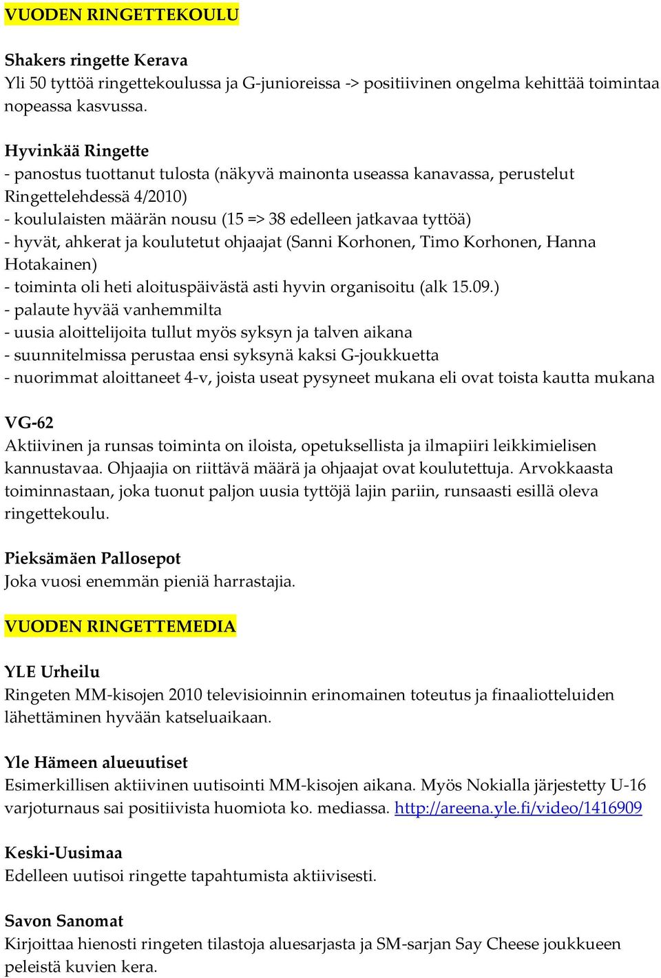 ja koulutetut ohjaajat (Sanni Korhonen, Timo Korhonen, Hanna Hotakainen) - toiminta oli heti aloituspäivästä asti hyvin organisoitu (alk 15.09.