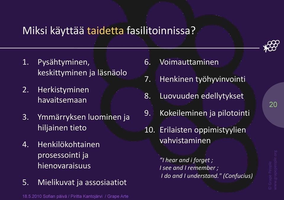 Voimauttaminen 7. Henkinentyöhyvinvointi 8. Luovuudenedellytykset 9. Kokeileminenjapilotointi 10.