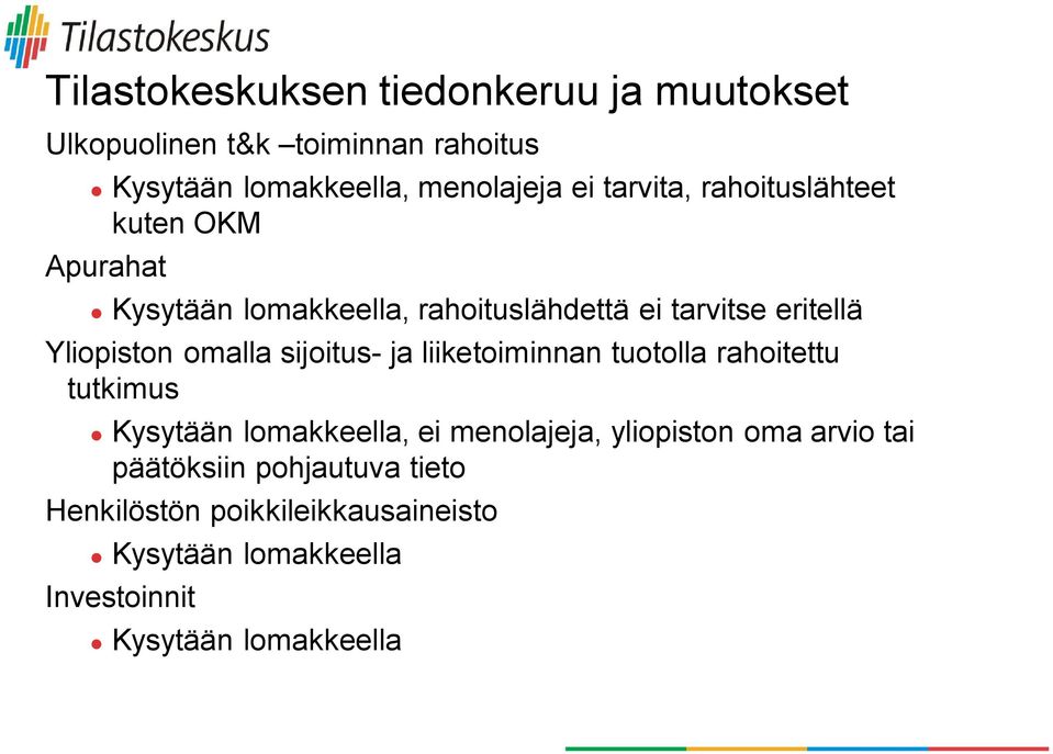 omalla sijoitus- ja liiketoiminnan tuotolla rahoitettu tutkimus Kysytään lomakkeella, ei menolajeja, yliopiston oma