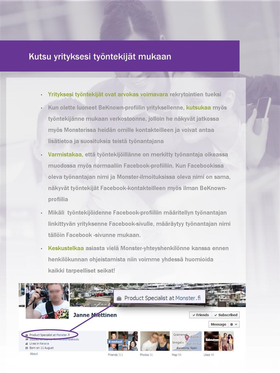 työnantaja oikeassa muodossa myös normaaliin Facebook-profiiliin.