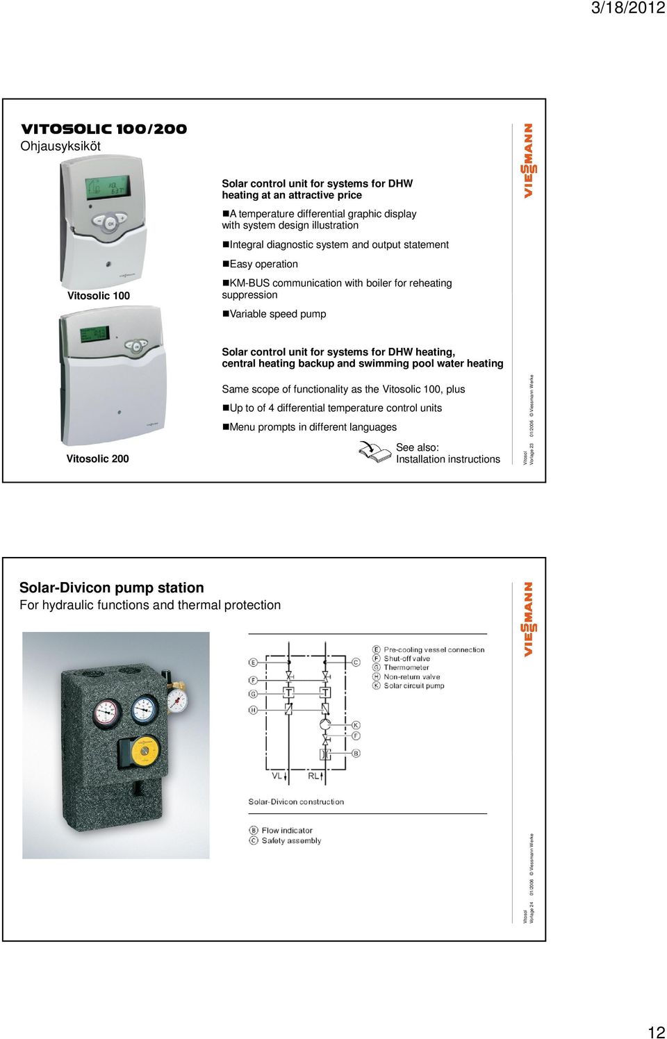 heating, central heating backup and swimming pool water heating ic 200 Same scope of functionality as the ic 100, plus Up to of 4 differential temperature control units Menu prompts in