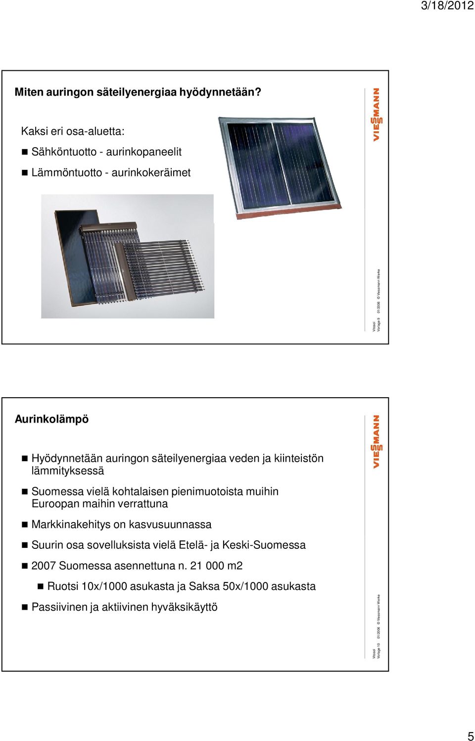 auringon säteilyenergiaa veden ja kiinteistön lämmityksessä Suomessa vielä kohtalaisen pienimuotoista muihin Euroopan maihin verrattuna