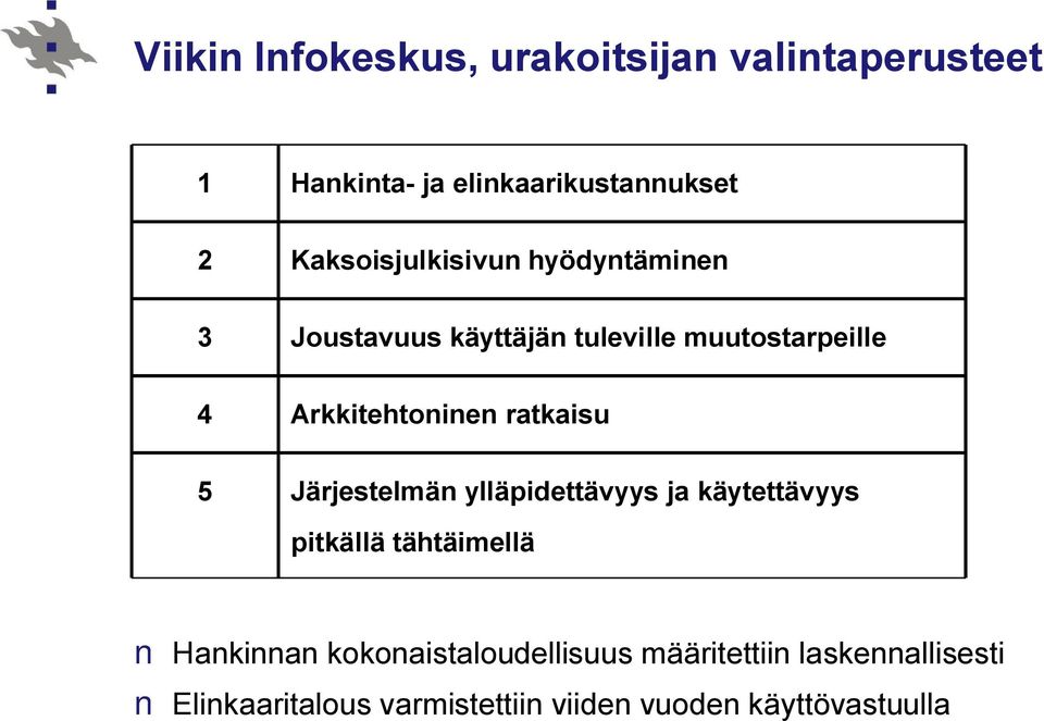 Arkkitehtoninen ratkaisu 5 Järjestelmän ylläpidettävyys ja käytettävyys pitkällä tähtäimellä