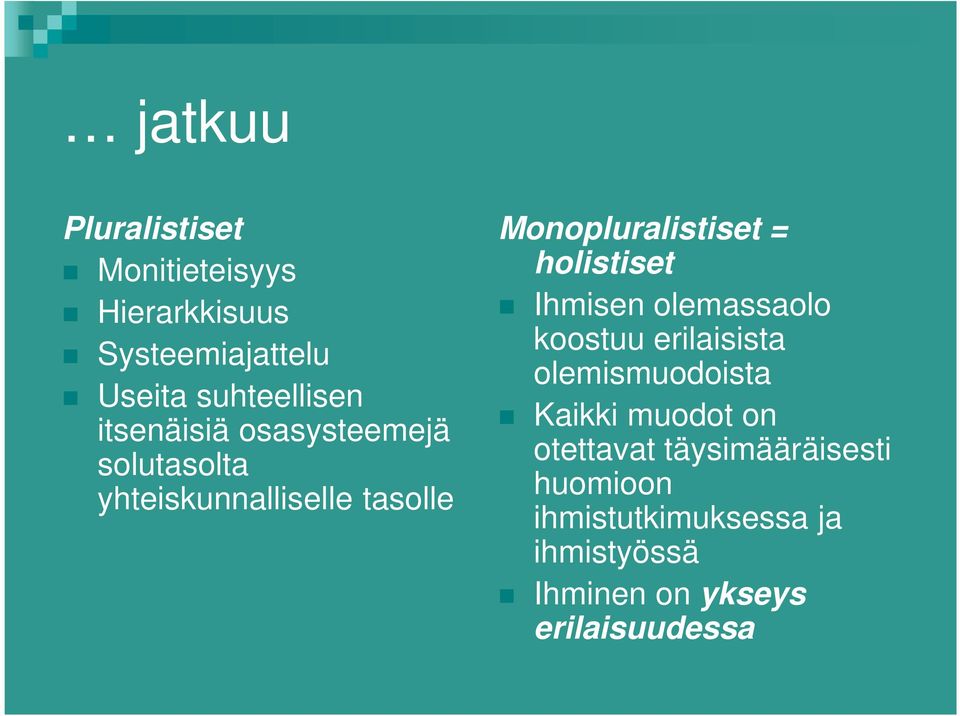 holistiset Ihmisen olemassaolo koostuu erilaisista olemismuodoista Kaikki muodot on