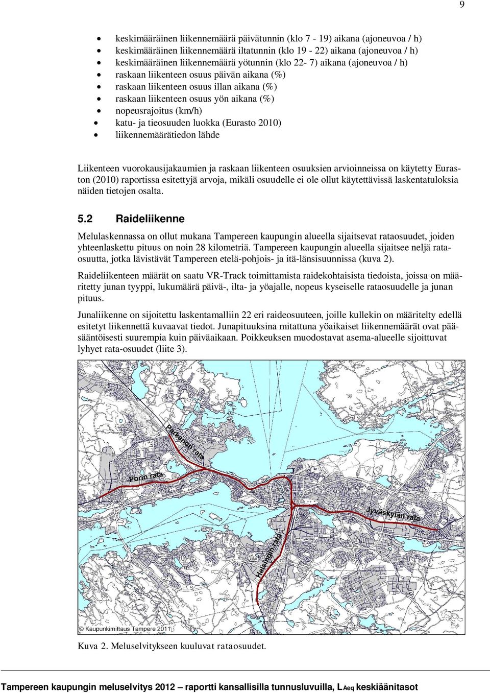 luokka (Eurasto 2010) liikennemäärätiedon lähde Liikenteen vuorokausijakaumien ja raskaan liikenteen osuuksien arvioinneissa on käytetty Euraston (2010) raportissa esitettyjä arvoja, mikäli osuudelle