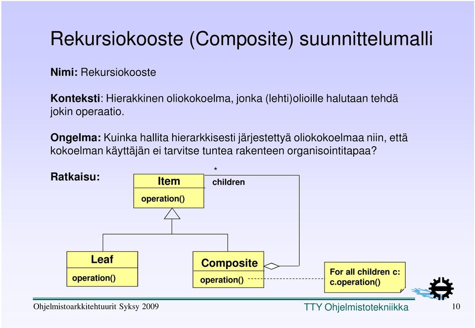 Ongelma: Kuinka hallita hierarkkisesti järjestettyä oliokokoelmaa niin, että kokoelman käyttäjän ei tarvitse tuntea