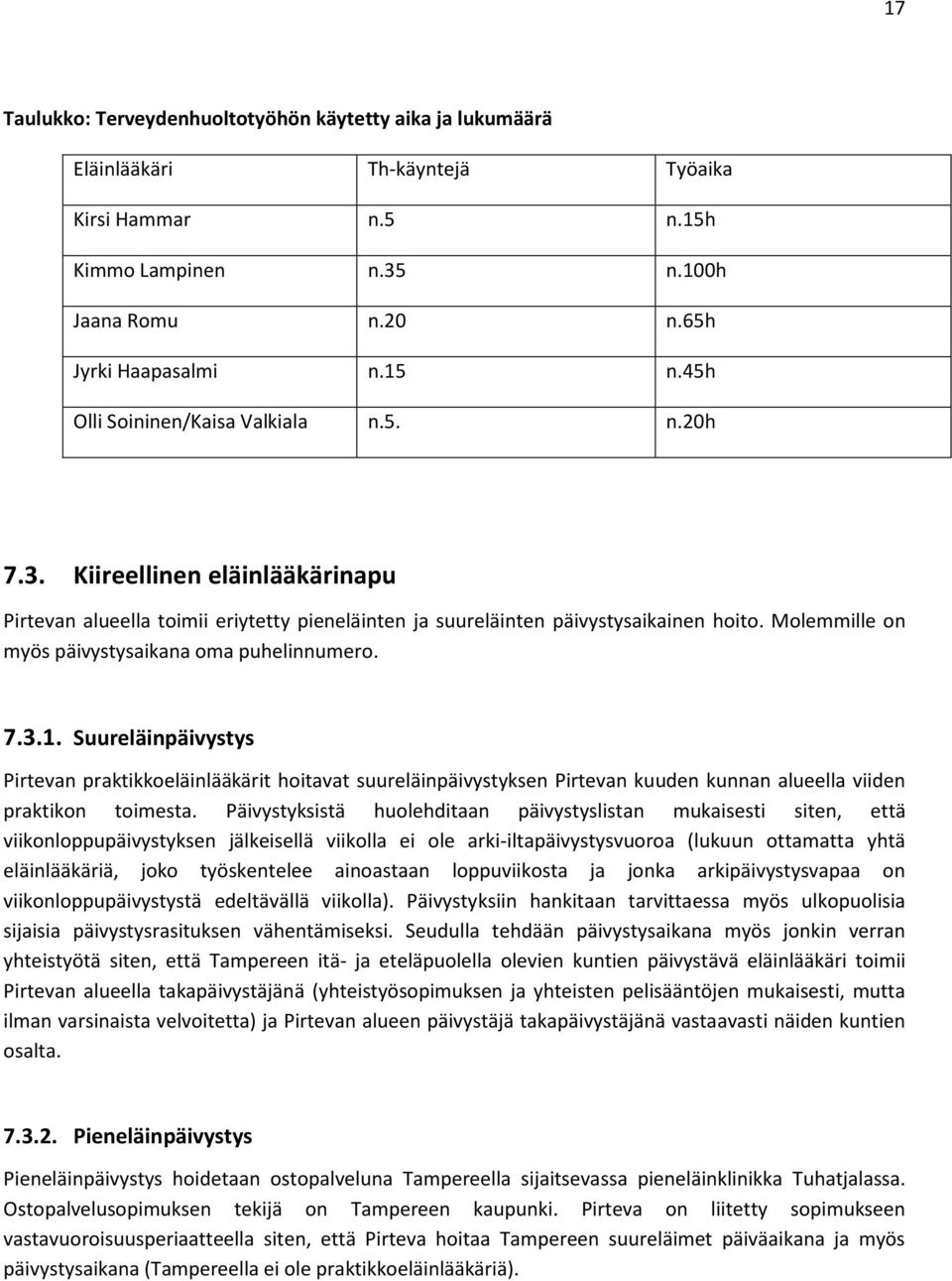 Molemmille on myös päivystysaikana oma puhelinnumero. 7.3.1.