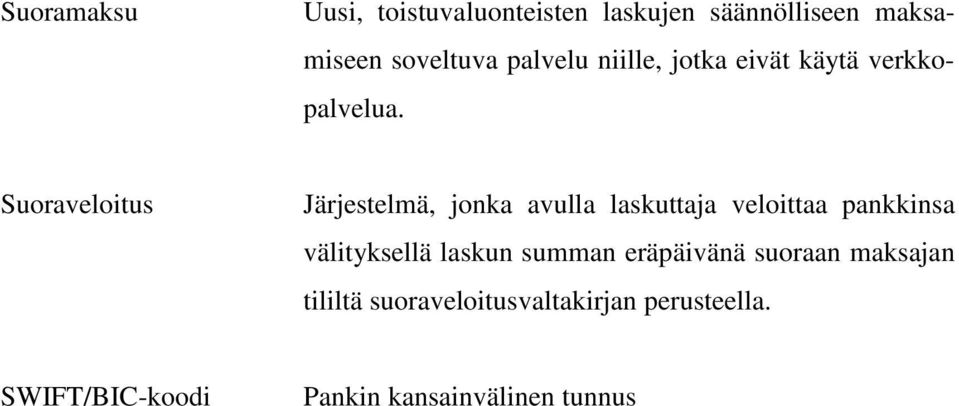 Suoraveloitus Järjestelmä, jonka avulla laskuttaja veloittaa pankkinsa välityksellä