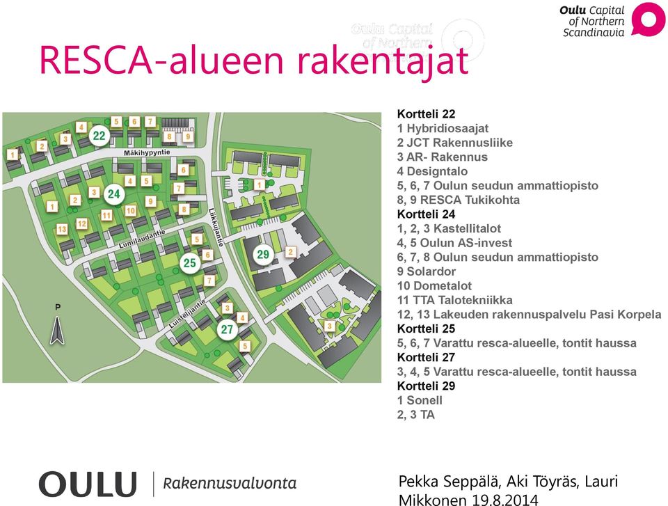 ammattiopisto 9 Solardor 10 Dometalot 11 TTA Talotekniikka 12, 13 Lakeuden rakennuspalvelu Pasi Korpela Kortteli 25 5,