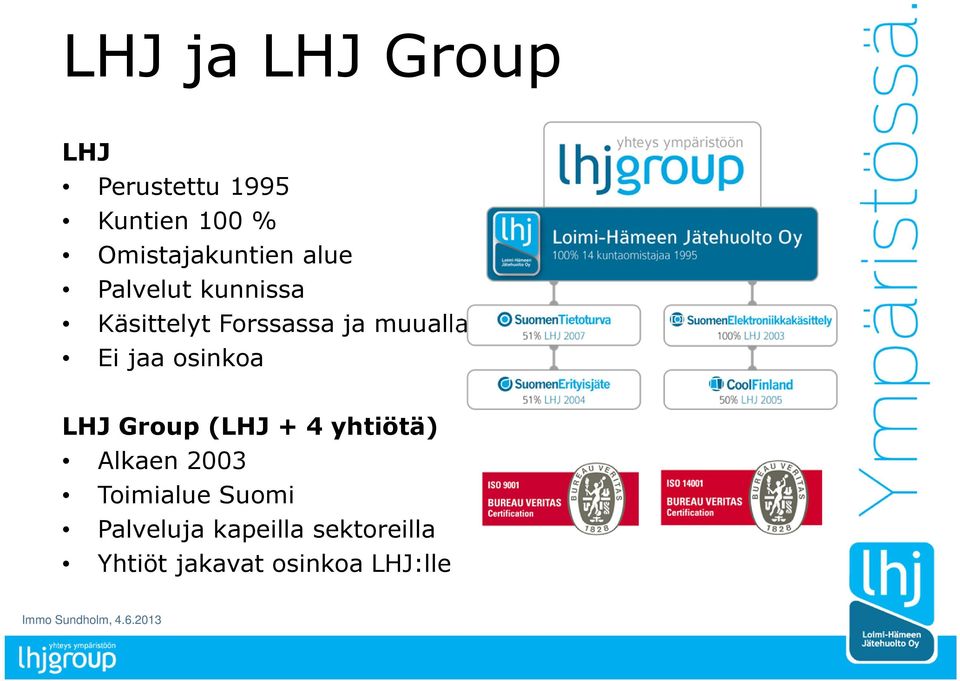 muualla Ei jaa osinkoa LHJ Group (LHJ + 4 yhtiötä) Alkaen 2003