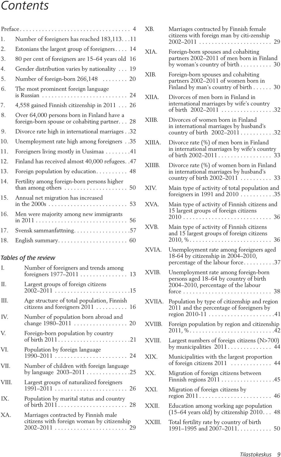 .......................... 24 7. 4,558 gained Finnish citizenship in 2011... 26 8. Over 64,000 persons born in Finland have a foreign-born spouse or cohabiting partner... 28 9.
