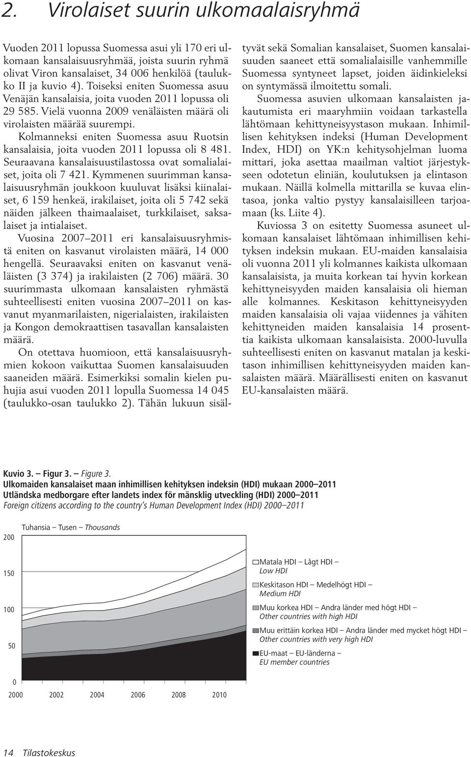 Kolmanneksi eniten Suomessa asuu Ruotsin kansalaisia, joita vuoden 2011 lopussa oli 8 481. Seuraavana kansalaisuustilastossa ovat somalialaiset, joita oli 7 421.