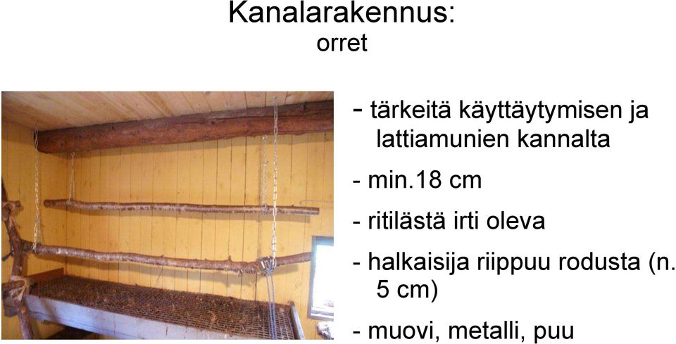 min.18 cm - ritilästä irti oleva -