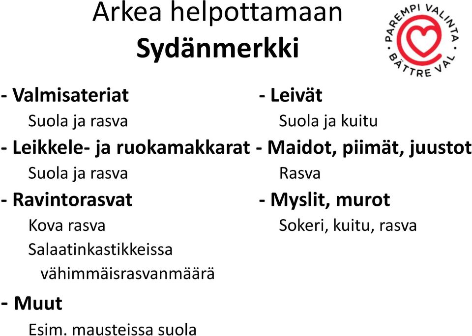 Suola ja rasva Rasva - Ravintorasvat - Myslit, murot Kova rasva