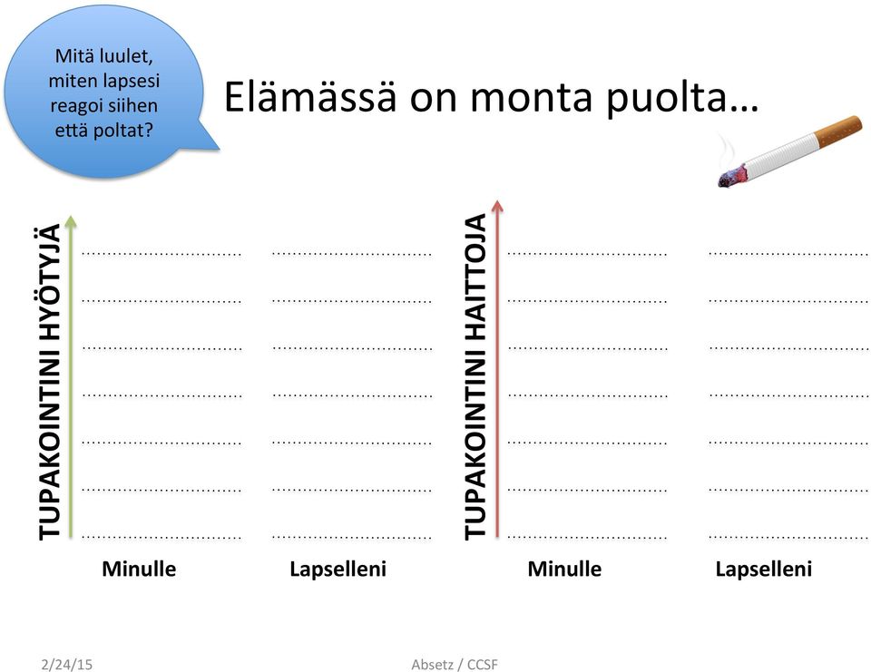 Elämässä on monta puolta TUPAKOINTINI