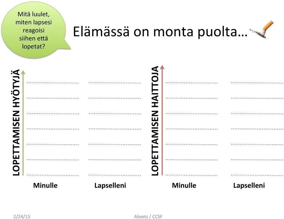 Elämässä on monta puolta LOPETTAMISEN HYÖTYJÄ