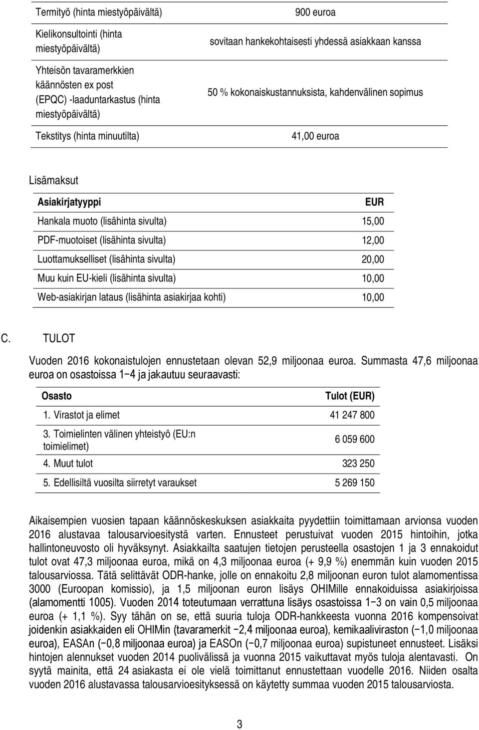 PDF-muotoiset (lisähinta sivulta) 12,00 Luottamukselliset (lisähinta sivulta) 20,00 Muu kuin EU-kieli (lisähinta sivulta) 10,00 Web-asiakirjan lataus (lisähinta asiakirjaa kohti) 10,00 C.