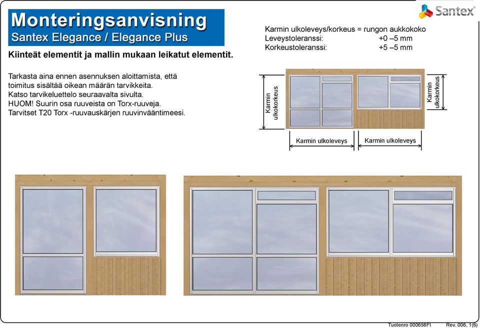 asennuksen aloittamista, että toimitus sisältää oikean määrän tarvikkeita. Katso tarvikeluettelo seuraavalta sivulta.
