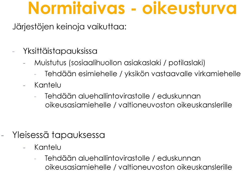 aluehallintovirastolle / eduskunnan oikeusasiamiehelle / valtioneuvoston oikeuskanslerille - Yleisessä