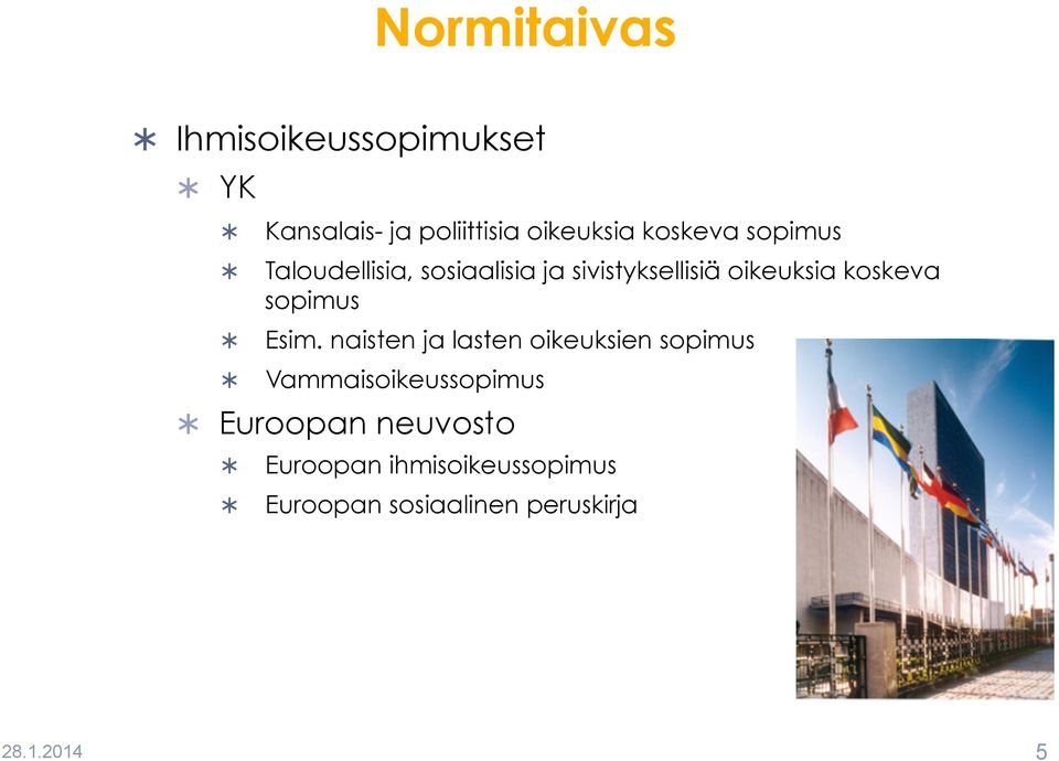 Esim. naisten ja lasten oikeuksien sopimus Vammaisoikeussopimus Ü Euroopan neuvosto Ü Ü