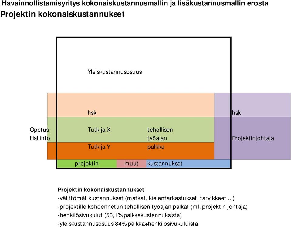 Projektin kokonaiskustannukset -välittömät kustannukset (matkat, kielentarkastukset, tarvikkeet.