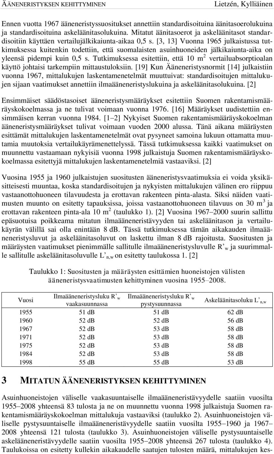 [3, 13] Vuonna 1965 julkaistussa tutkimuksessa kuitenkin todettiin, että suomalaisten asuinhuoneiden jälkikaiunta-aika on yleensä pidempi kuin 0,5 s.