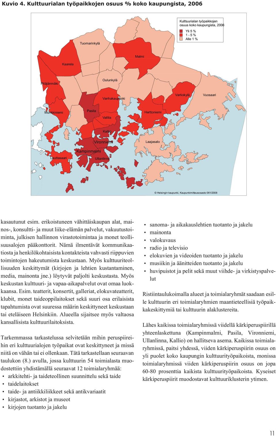 Vanhakaupunki Vartiokylä Vuosaari Munkkiniemi Pasila Vallila Herttoniemi Kallio Vironniemi Laajasalo Lauttasaari Kampinmalmi Ullanlinna Helsingin kaupunki, Kaupunkimittausosasto 061/2008 kasautunut