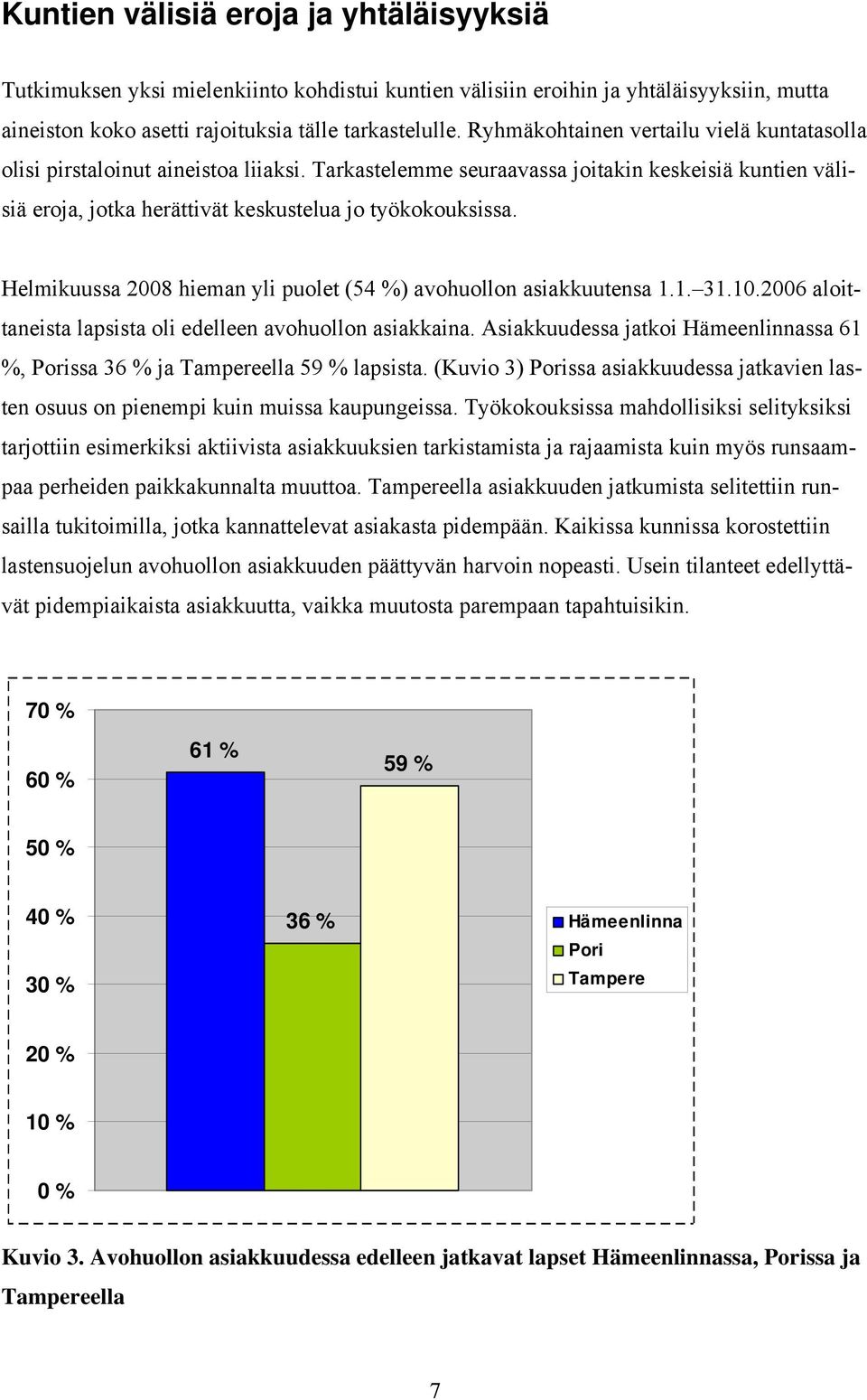Helmikuussa 2008 hieman yli puolet (54 %) avohuollon asiakkuutensa 1.1. 31.10.2006 aloittaneista lapsista oli edelleen avohuollon asiakkaina.
