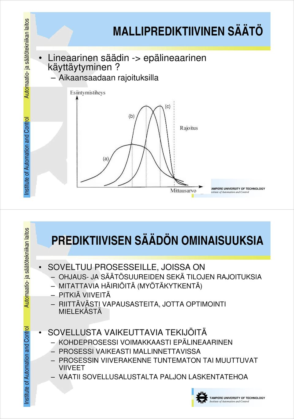 SÄÄTÖSUUREIDEN SEKÄ TILOJEN RAJOITUKSIA MITATTAVIA HÄIRIÖITÄ (MYÖTÄKYTKENTÄ) PITKIÄ VIIVEITÄ RIITTÄVÄSTI VAPAUSASTEITA, JOTTA OPTIMOINTI MIELEKÄSTÄ