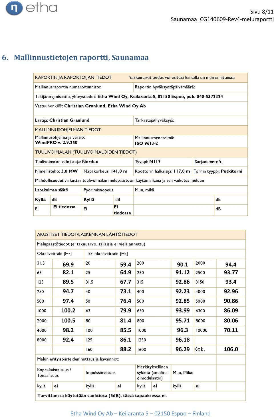 Tekijä/organisaatio, yhteystiedot: Etha Wind Oy, Keilaranta 5, 02150 Espoo, puh.