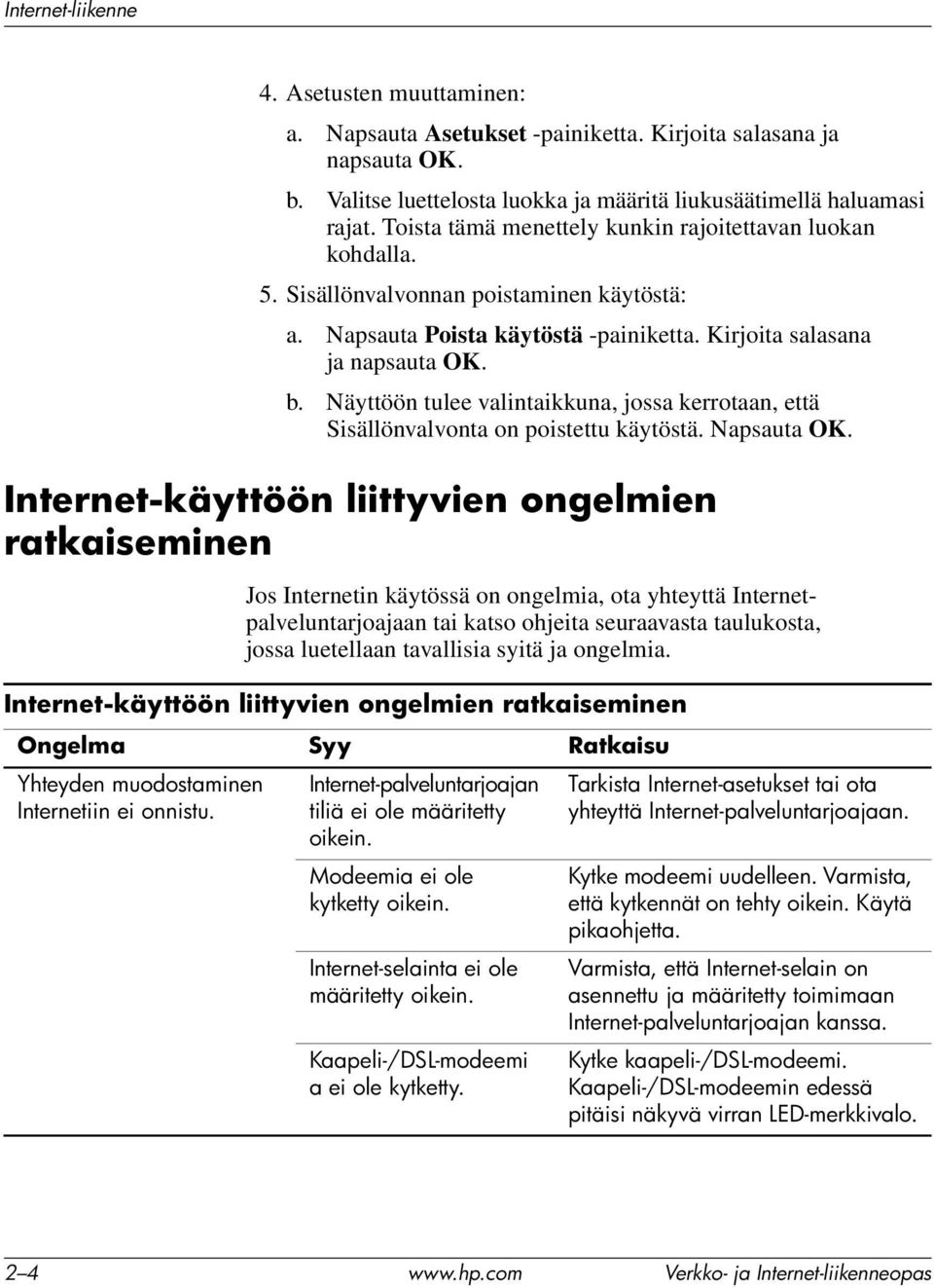 Näyttöön tulee valintaikkuna, jossa kerrotaan, että Sisällönvalvonta on poistettu käytöstä. Napsauta OK.