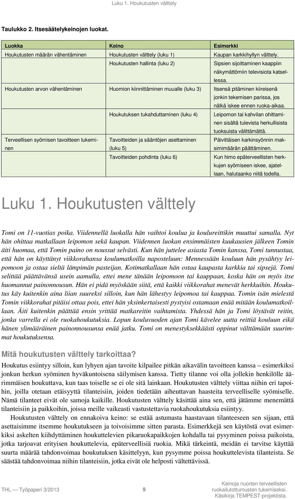 Houkutusten arvon vähentäminen Huomion kiinnittäminen muualle (luku 3) Itsensä pitäminen kiireisenä jonkin tekemisen parissa, jos nälkä iskee ennen ruoka-aikaa.