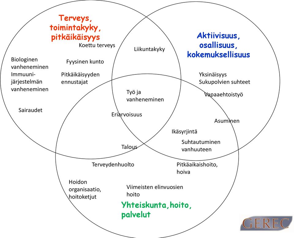 osallisuus, kokemuksellisuus Yksinäisyys Sukupolvien suhteet Suhtautuminen vanhuuteen Vapaaehtoistyö Asuminen Hoidon