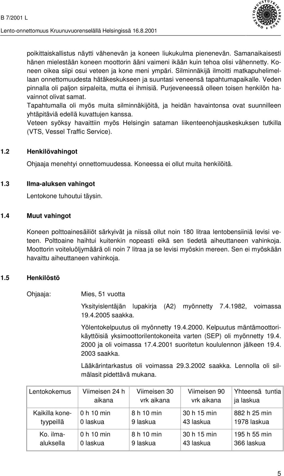 Veden pinnalla oli paljon sirpaleita, mutta ei ihmisiä. Purjeveneessä olleen toisen henkilön havainnot olivat samat.