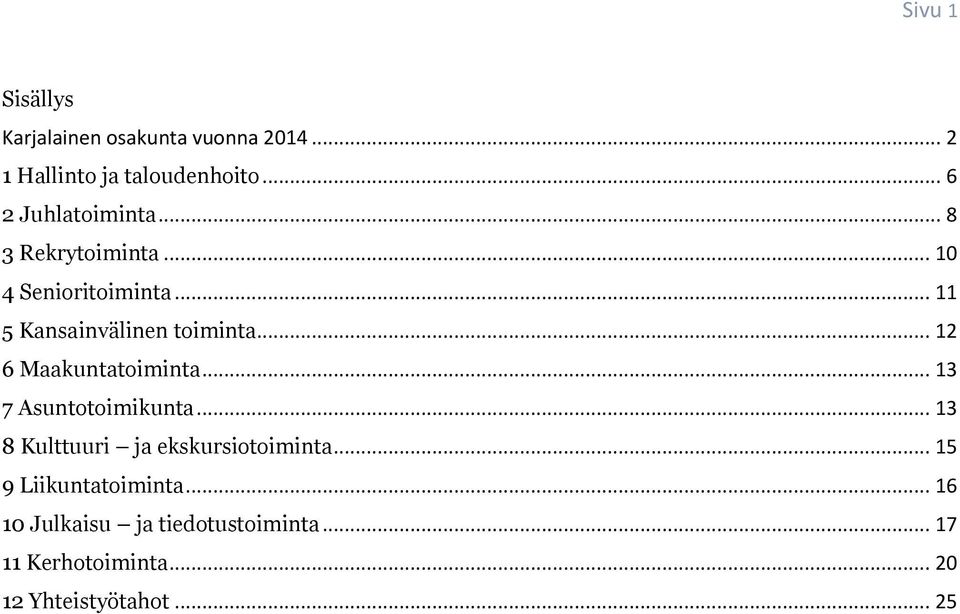 .. 12 6 Maakuntatoiminta... 13 7 Asuntotoimikunta... 13 8 Kulttuuri ja ekskursiotoiminta.