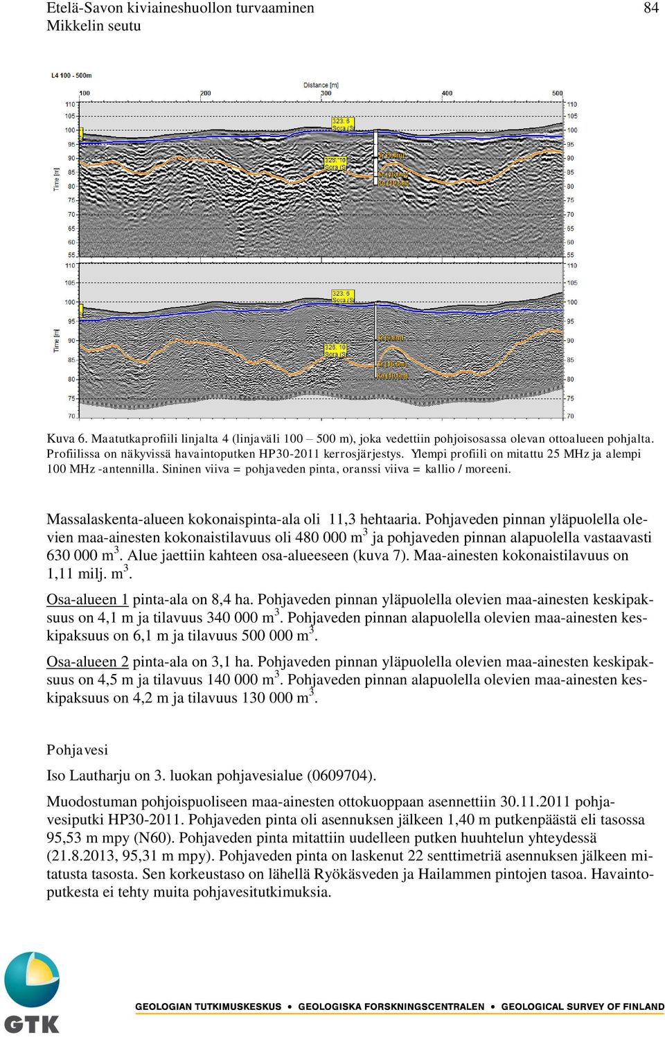 Massalaskenta-alueen kokonaispinta-ala oli 11,3 hehtaaria. Pohjaveden pinnan yläpuolella olevien maa-ainesten kokonaistilavuus oli 480 000 m 3 ja pohjaveden pinnan alapuolella vastaavasti 630 000 m 3.