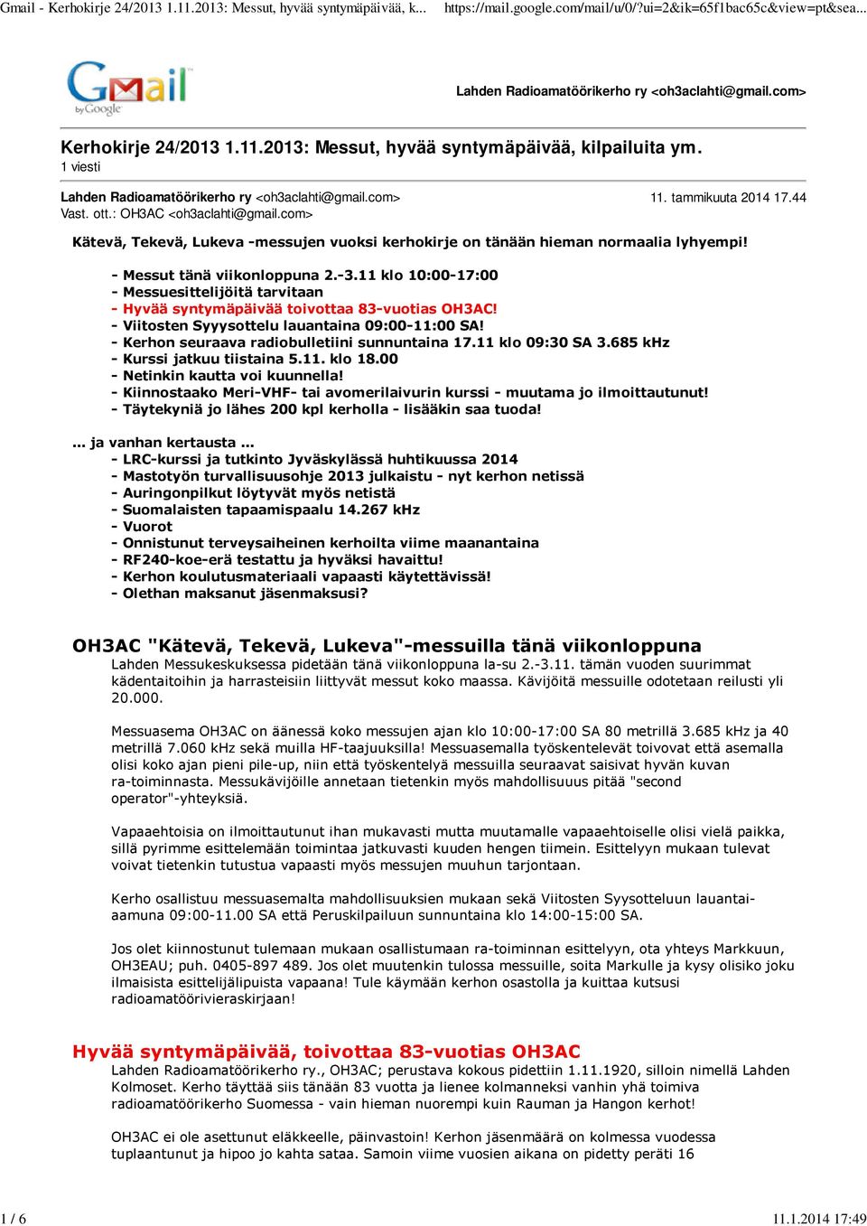 com> Kätevä, Tekevä, Lukeva -messujen vuoksi kerhokirje on tänään hieman normaalia lyhyempi! - Messut tänä viikonloppuna 2.-3.