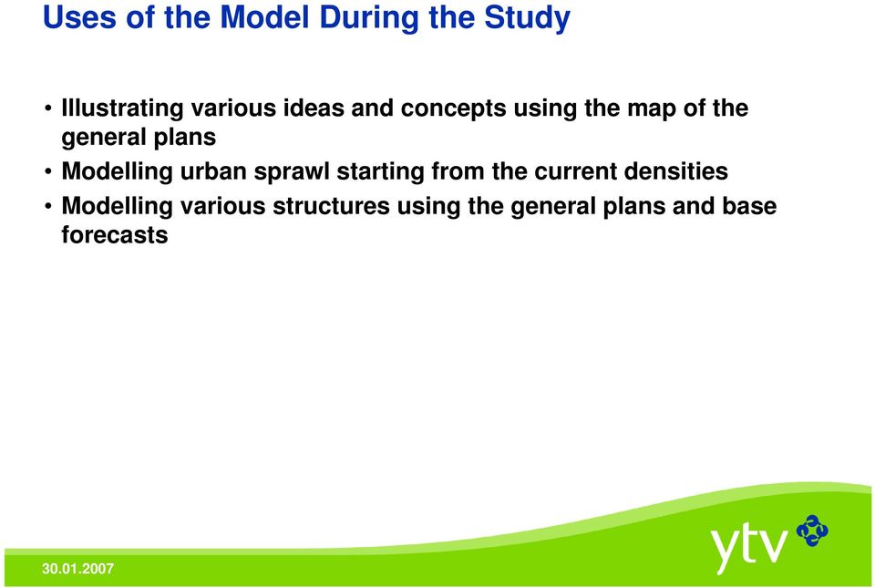 Modelling urban sprawl starting from the current densities