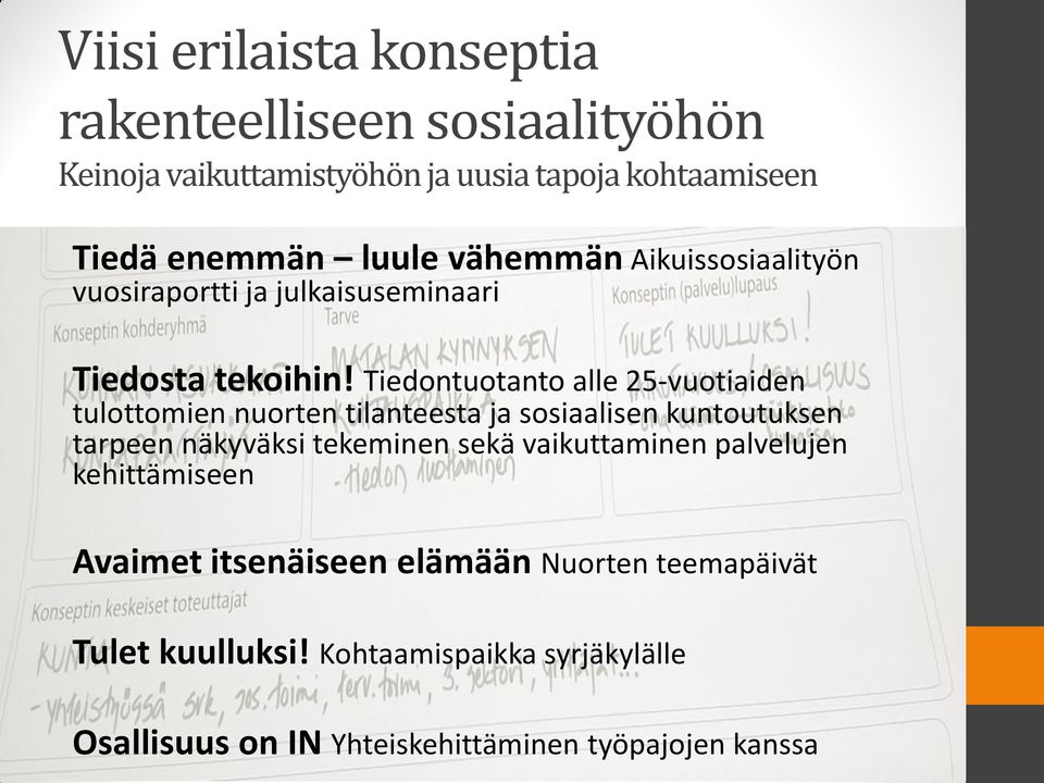 Tiedontuotanto alle 25-vuotiaiden tulottomien nuorten tilanteesta ja sosiaalisen kuntoutuksen tarpeen näkyväksi tekeminen sekä