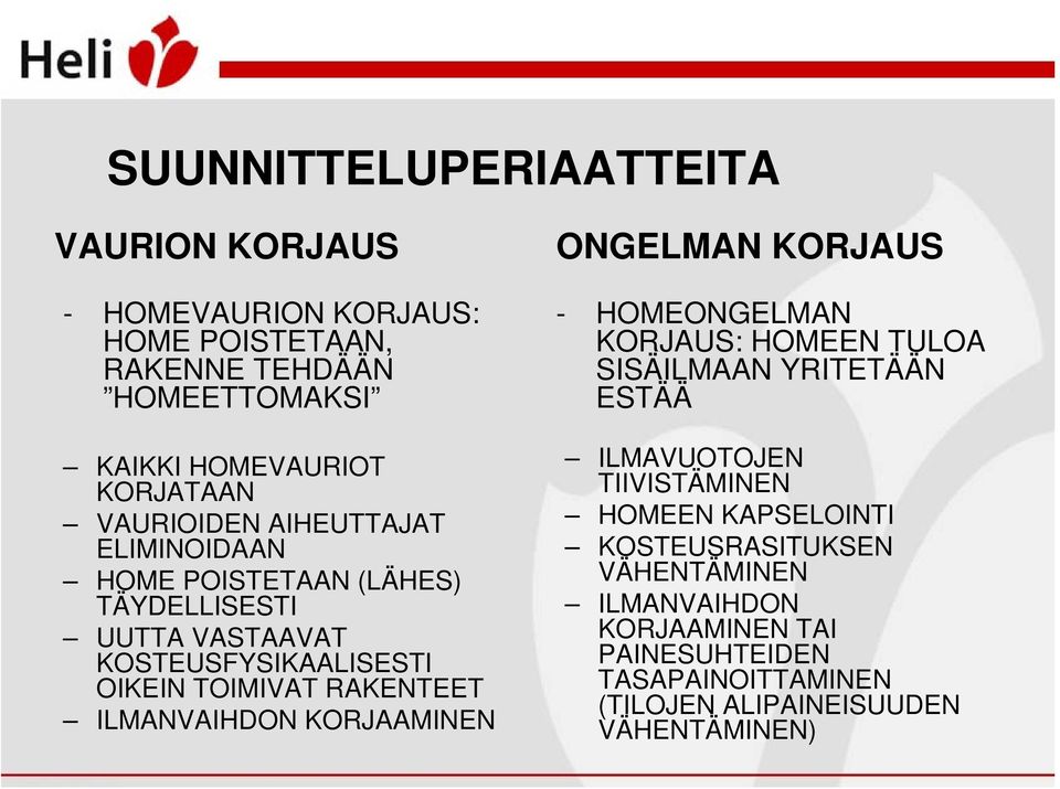 ILMANVAIHDON KORJAAMINEN ONGELMAN KORJAUS - HOMEONGELMAN KORJAUS: HOMEEN TULOA SISÄILMAAN YRITETÄÄN ESTÄÄ ILMAVUOTOJEN TIIVISTÄMINEN HOMEEN