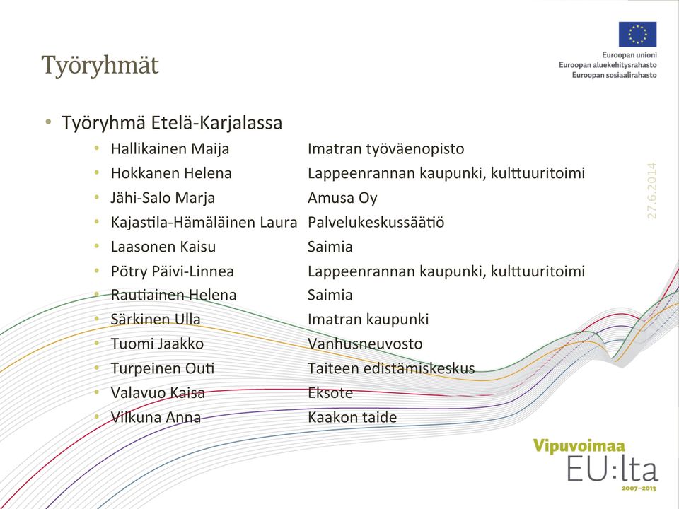 Helena Särkinen Ulla Imatran kaupunki Tuomi Jaakko Vanhusneuvosto Lappeenrannan kaupunki, kul>uuritoimi