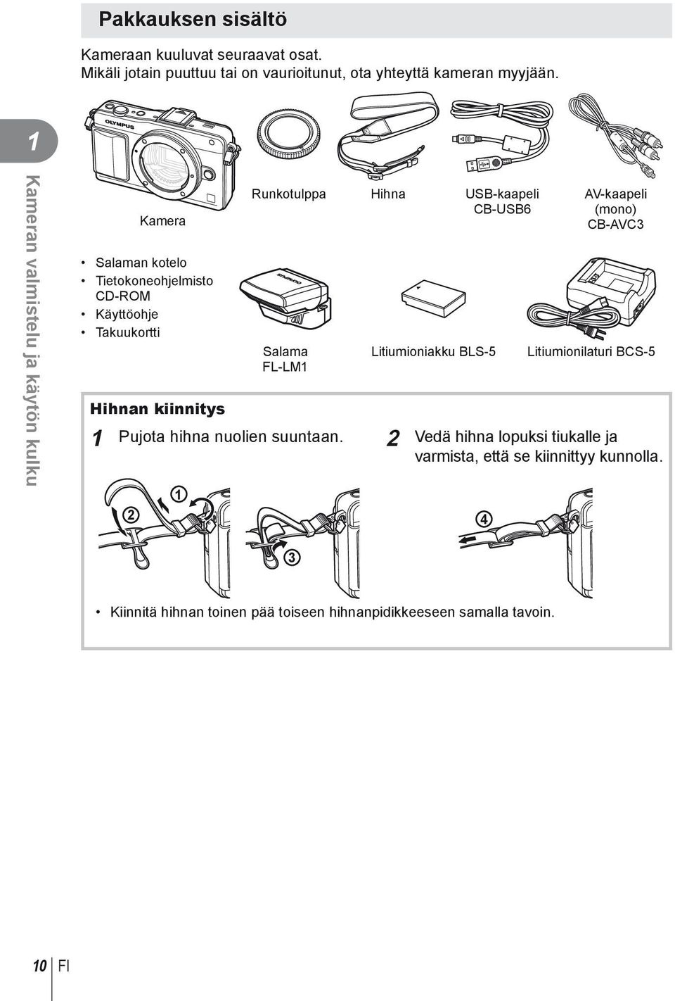 Hihna USB-kaapeli CB-USB6 Salama FL-LM Pujota hihna nuolien suuntaan.