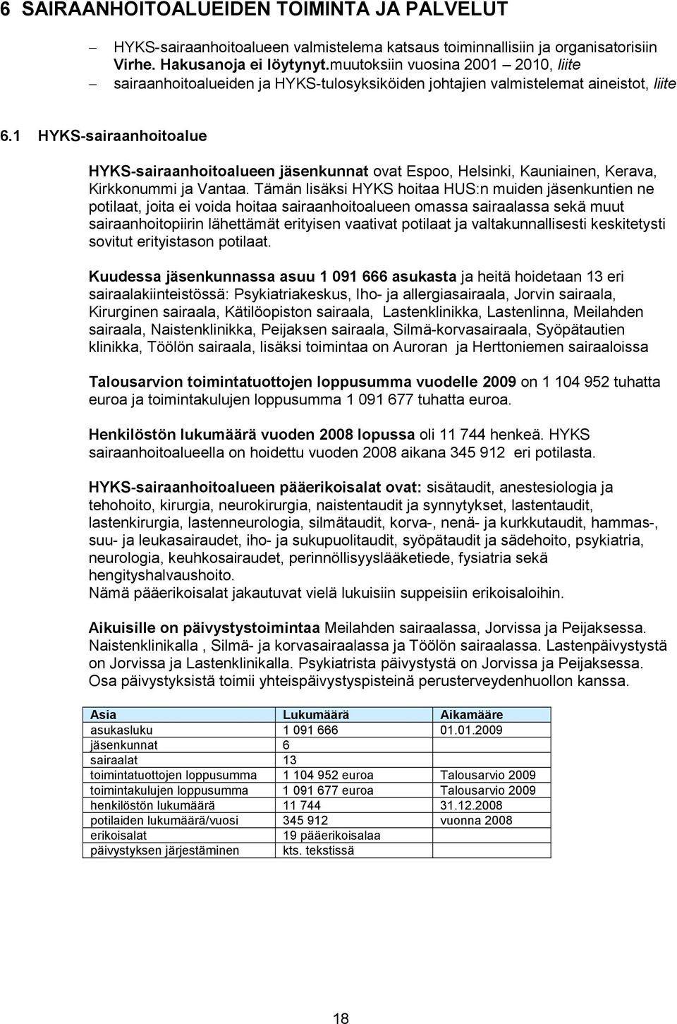 1 HYKS-sairaanhoitoalue HYKS-sairaanhoitoalueen jäsenkunnat ovat Espoo, Helsinki, Kauniainen, Kerava, Kirkkonummi ja Vantaa.