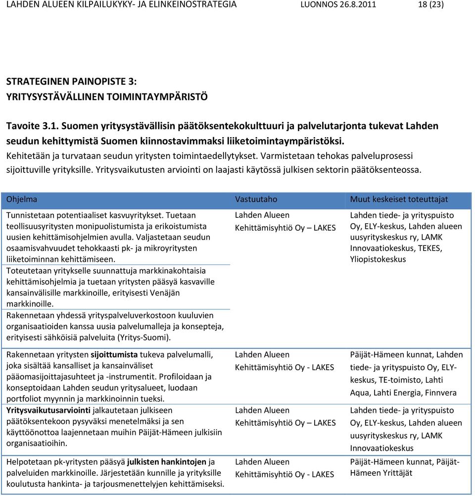 Kehitetään ja turvataan seudun yritysten toimintaedellytykset. Varmistetaan tehokas palveluprosessi sijoittuville yrityksille.