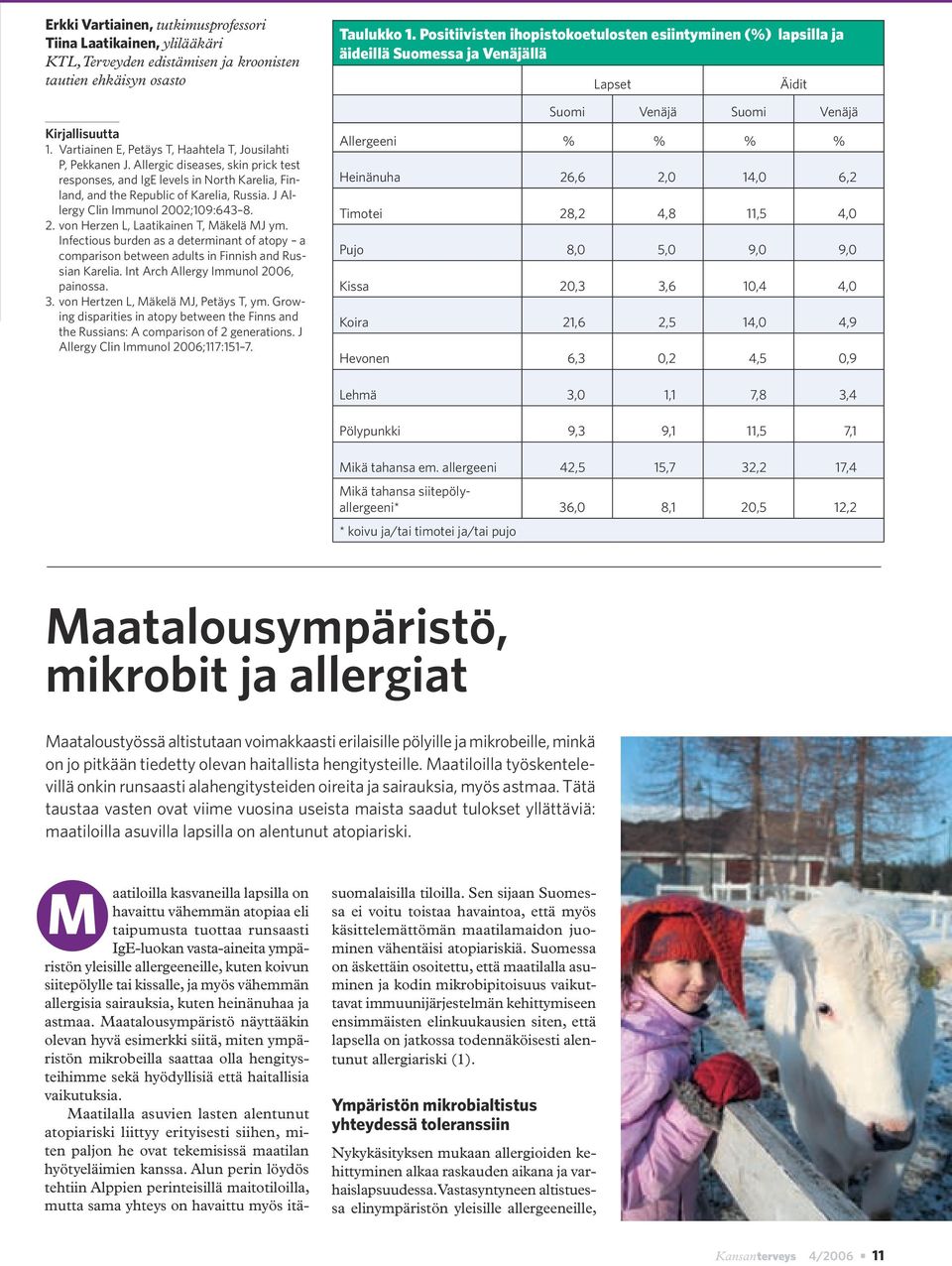 J Allergy Clin Immunol 2002;109:643 8. 2. von Herzen L, Laatikainen T, Mäkelä MJ ym. Infectious burden as a determinant of atopy a comparison between adults in Finnish and Russian Karelia.