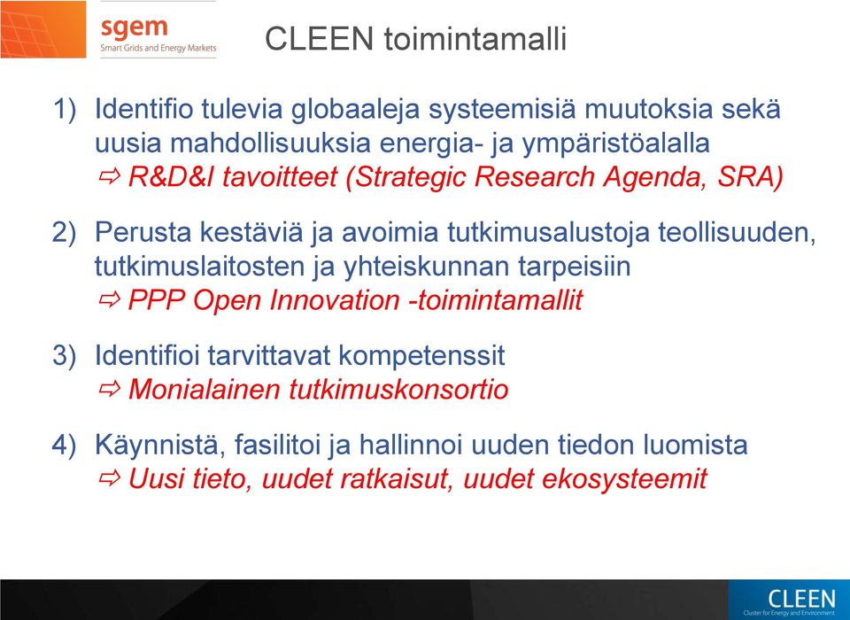 teollisuuden, tutkimuslaitosten ja yhteiskunnan tarpeisiin PPP Open Innovation -toimintamallit 3) Identifioi tarvittavat