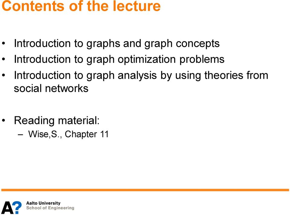 problems Introduction to graph analysis by using